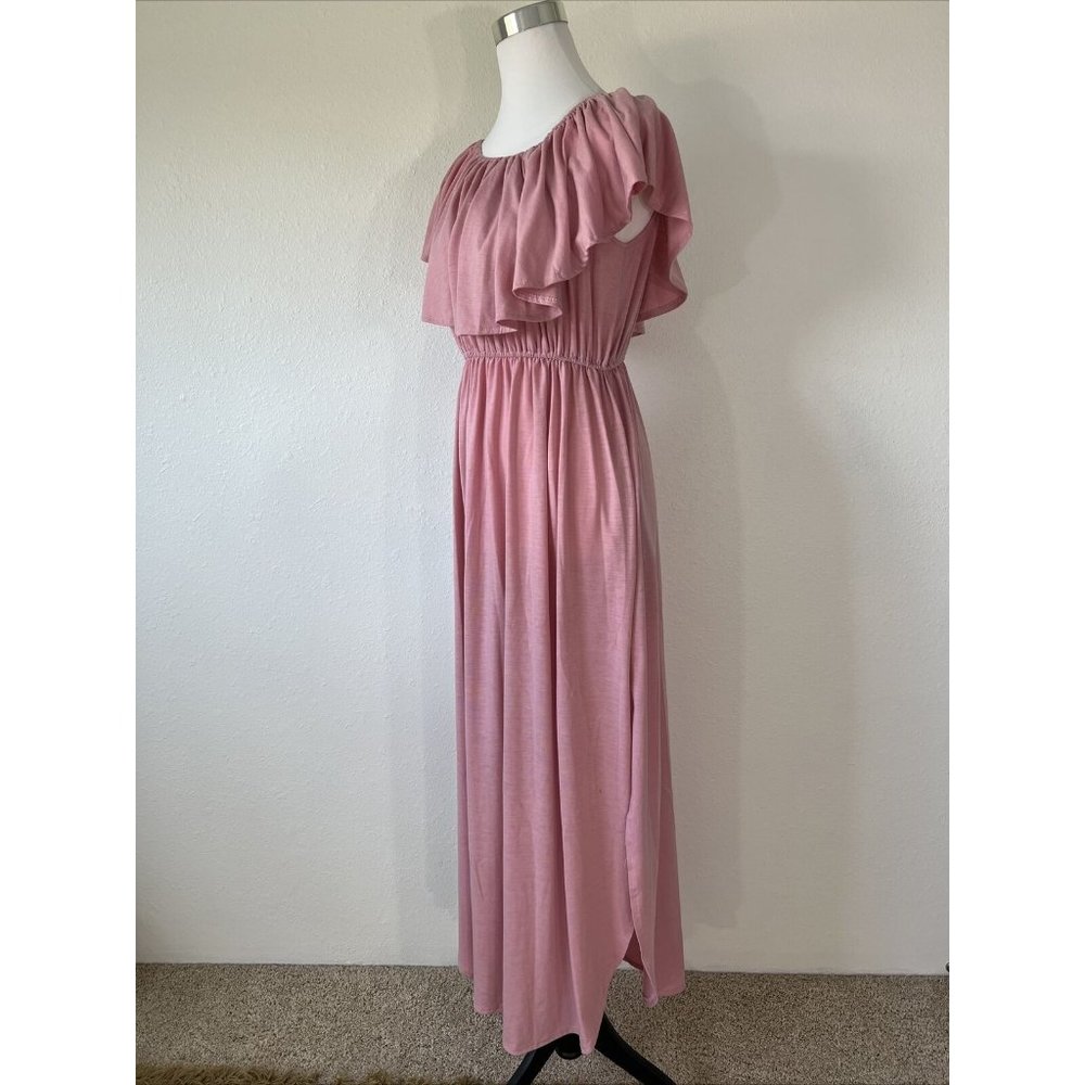 Thanth Womans Dress M Ruffle Collar Pink Mauve Sleeveless Flowy